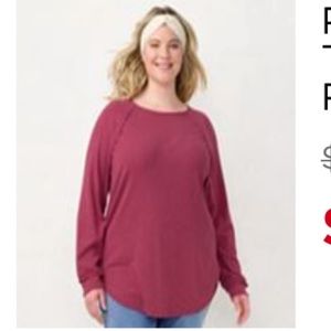 NWOT LC Lauren Conrad 3/4 sleeve raglan ruffle tunic top wine chalet